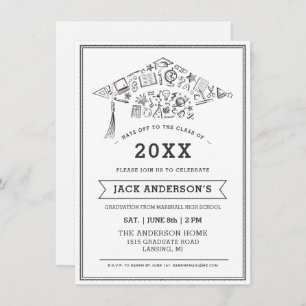 Black & White Graduation Cap Party Invite Photo