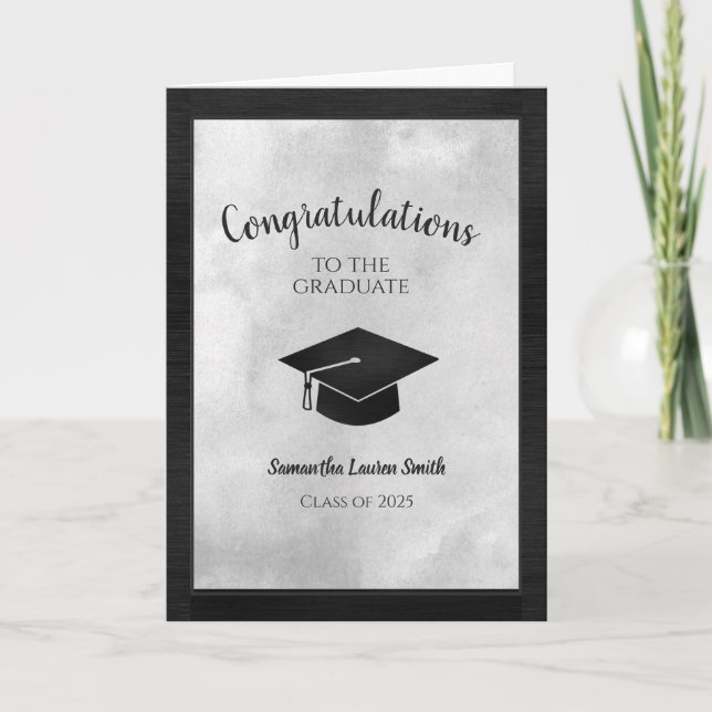 Black White Graduation Class of 2025 Card (Front)