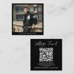 Black White Graduation College Fund QR Code Photo Enclosure Card