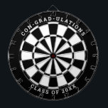 Black & White Graduation | Custom Text Dartboard<br><div class="desc">Change the background colour to the school colour and personalise the text as needed. Congratulate the grad in your life with your desired messages such as "CON-GRAD-ULATIONS CLASS OF 20XX". This dartboard would be great to double as an activity to have at the graduation party as well as a graduation...</div>