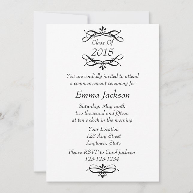 Black & White Graduation Invitation / Announcement (Front)