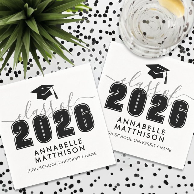 Black White Graduation Napkin (Graduate Simple Black White Graduation Napkins)
