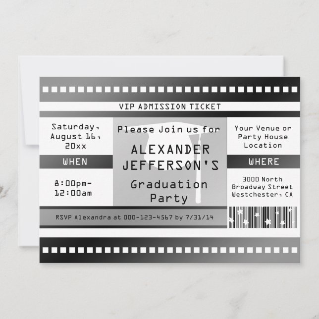Black/White Graduation Party Admission Ticket Invitation (Front)