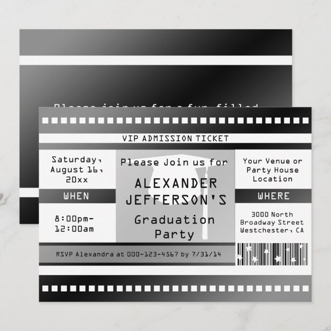 Black/White Graduation Party Admission Ticket Invitation (Front/Back)