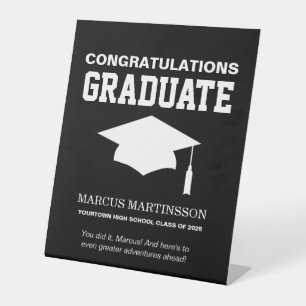 Black White Graduation Party Congratulations Pedestal Sign