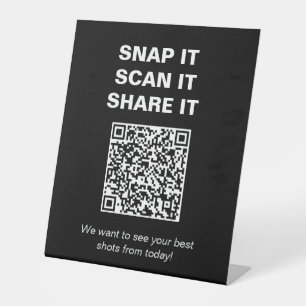 Black White Graduation Party QR Code Share Photos Pedestal Sign