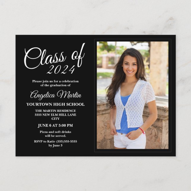 Black White Graduation Photo Announcement (Front)