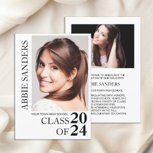 Black White Graduation Photo Announcement