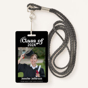 Black & White Graduation Photo Badge ID Badge