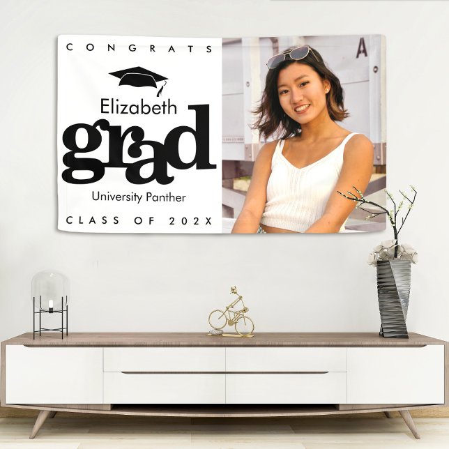 Black white graduation photo simple modern bold banner (Creator Uploaded)