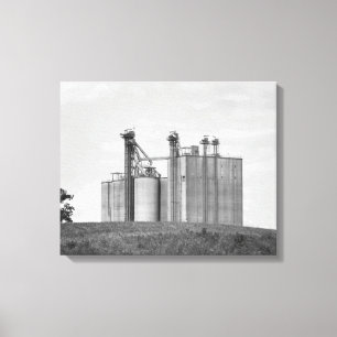 Black & White Grain Elevator on a Hill 16x20 Canvas Print