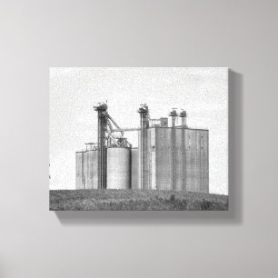 Black & White Grain Elevator on a Hill 8x10 Canvas Print