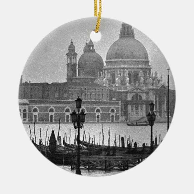 Black White Grand Canal Venice Italy Travel Ceramic Tree Decoration (Front)