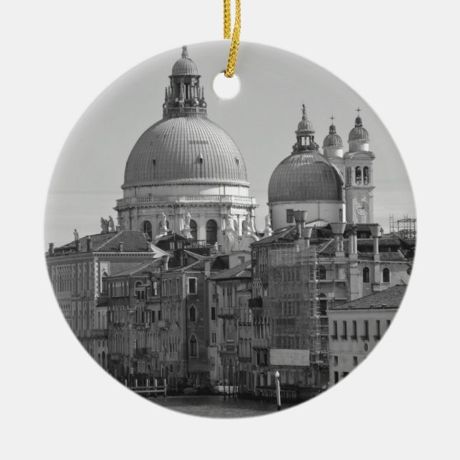 Black White Grand Canal Venice Italy Travel Ceramic Tree Decoration (Front)