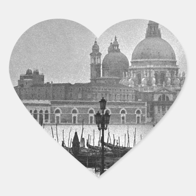 Black White Grand Canal Venice Italy Travel Heart Sticker (Front)