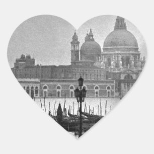 Black White Grand Canal Venice Italy Travel Heart Sticker