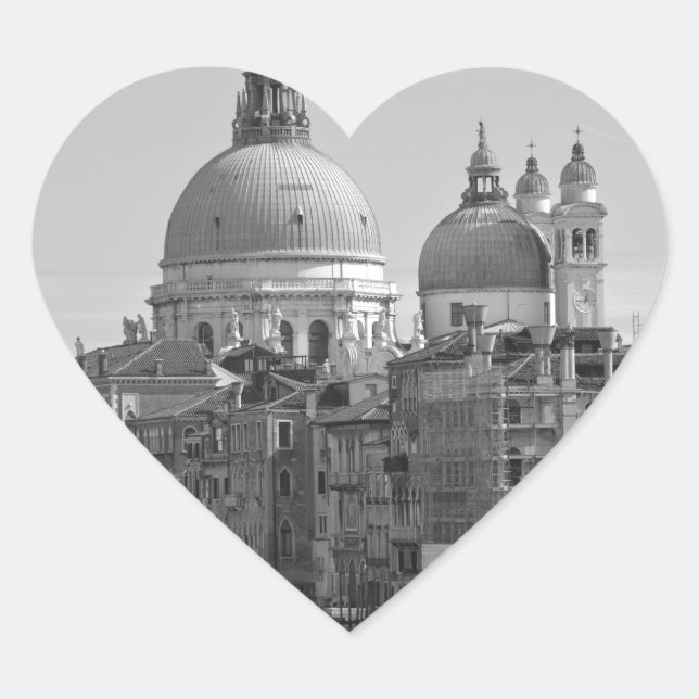 Black White Grand Canal Venice Italy Travel Heart Sticker (Front)