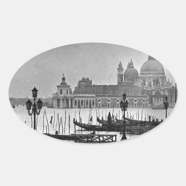 Black White Grand Canal Venice Italy Travel Oval Sticker (Front)
