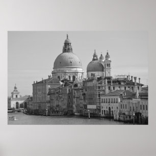 Black White Grand Canal Venice Italy Travel Poster