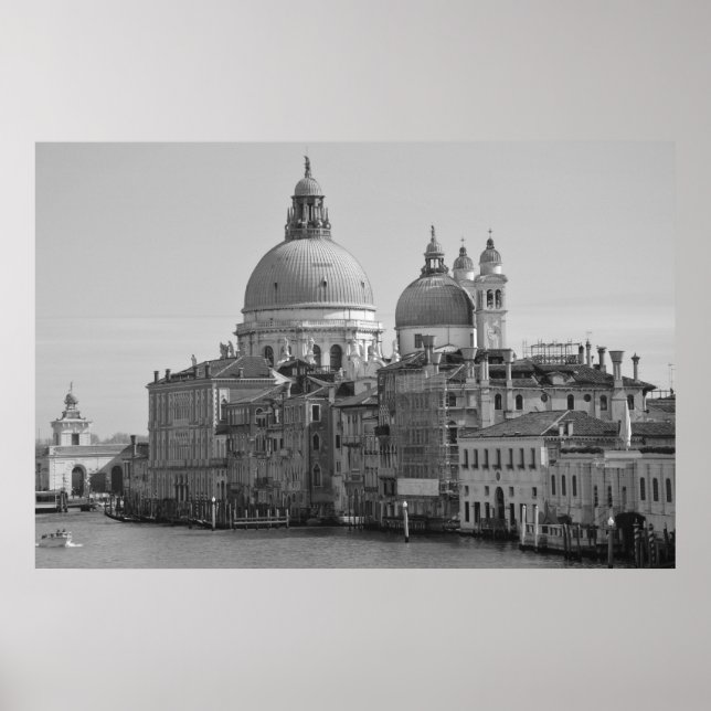 Black White Grand Canal Venice Italy Travel Poster (Front)