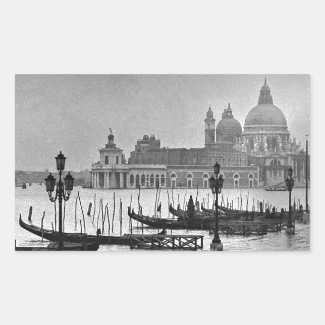 Black White Grand Canal Venice Italy Travel Rectangular Sticker (Front)