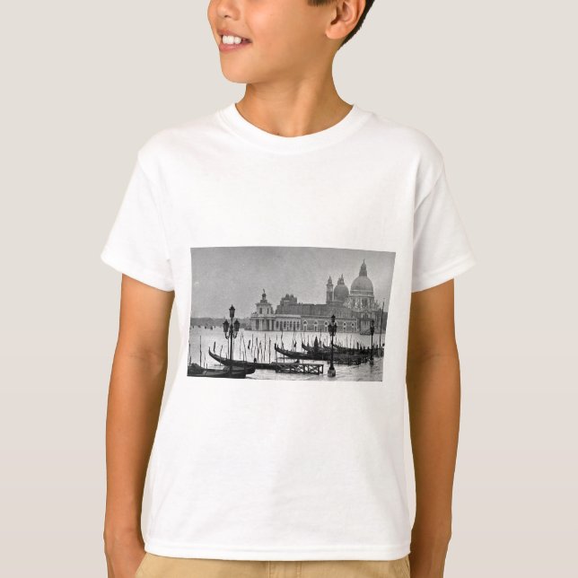 Black White Grand Canal Venice Italy Travel T-Shirt (Front)