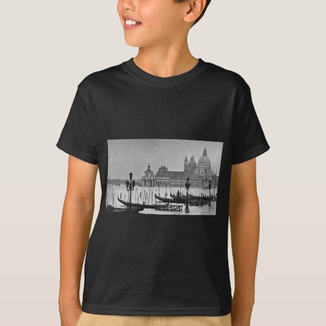 Black White Grand Canal Venice Italy Travel T-Shirt (Front)