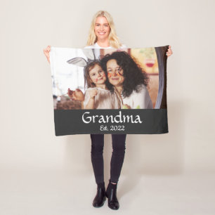 Black White Grandma Established Bold Photo Fleece Blanket