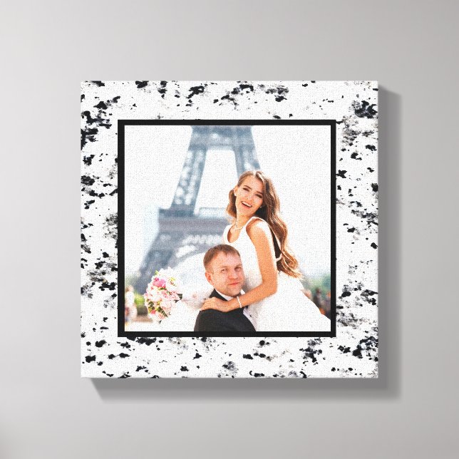 Black & White Granite Wedding Photo Keepsake Canvas Print (Front)