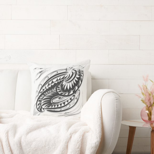 black white graphic textile cushion (Couch)
