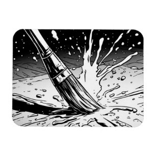 Black White Graphics Style Brush Paint Splotch Magnet
