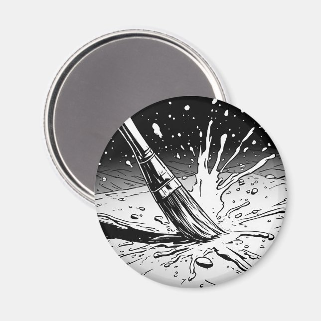 Black White Graphics Style Brush Paint Splotch Magnet (Front/Back)