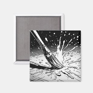 Black White Graphics Style Brush Paint Splotch Magnet