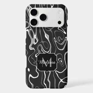 Black white gray damascus abstract swirls Monogram