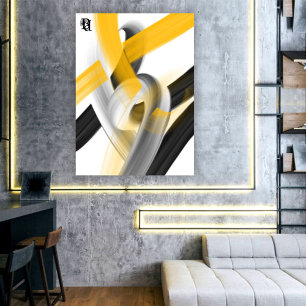 Black White Gray Gold Abstract Canvas Print