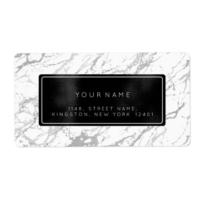 Black White Gray Marble Return Address Labels (Front)