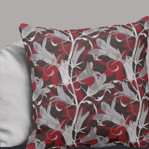 Black White Gray & Red Lily Flowers Cushion