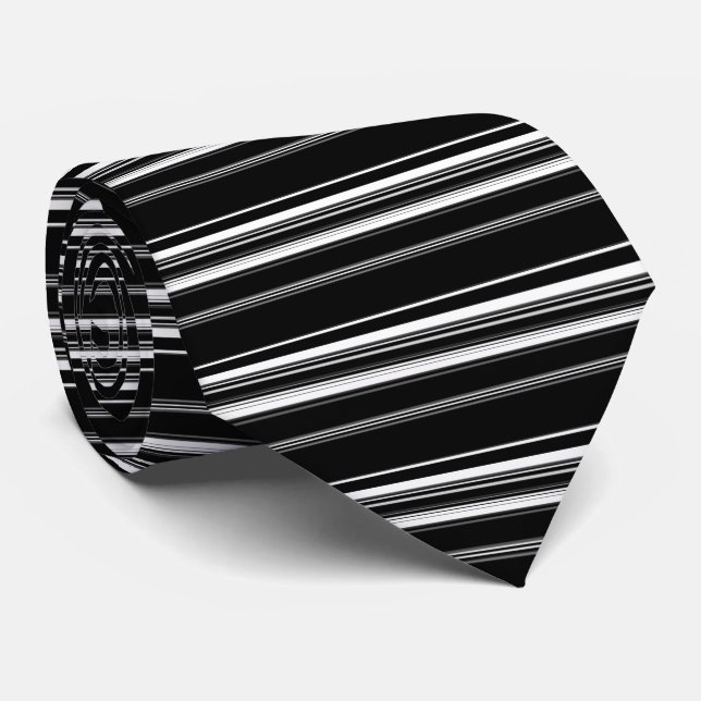 Black White Gray Striped Pattern Tie (Rolled)