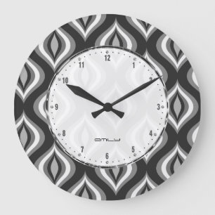 Black White & Gray Teardrop Modern Pattern Large Clock
