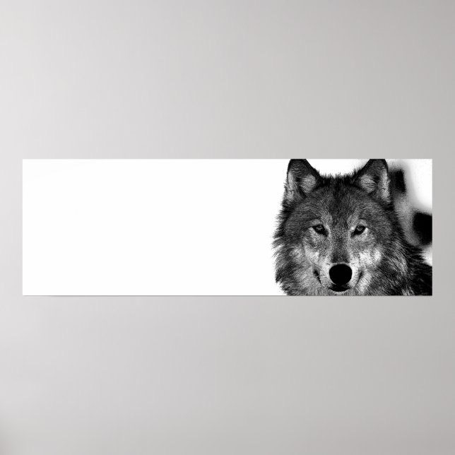 Black & White Gray Wolf Artwork Poster (Front)