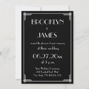 Black White Great Gatsby Art Deco Wedding Invites