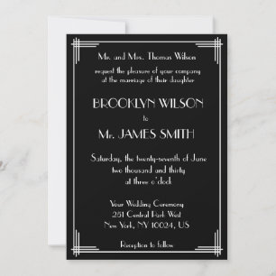 Black White Great Gatsby Art Deco Wedding Invites