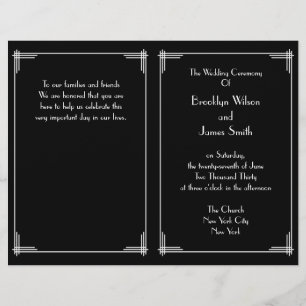 Black White Great Gatsby Art Deco Wedding Programs