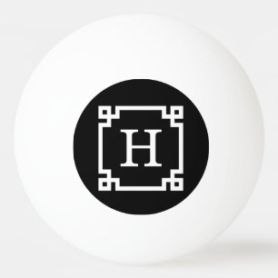 Black White Greek Key #2 Framed Monogram Ping Pong Ball