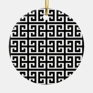 black white greek key ceramic tree decoration