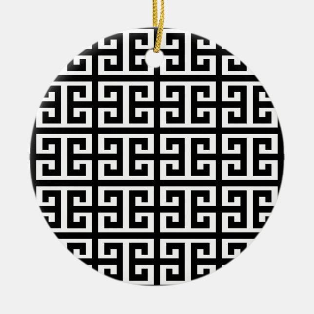 black white greek key ceramic tree decoration (Front)