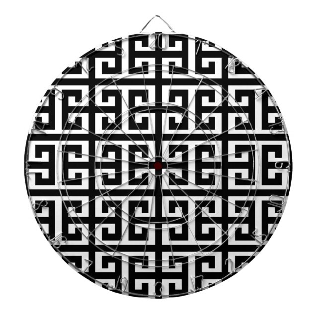black white greek key dartboard (Front)