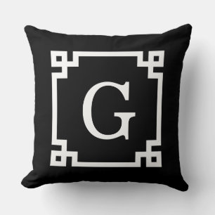 Black White Greek Key Frame #2 Initial Monogram Cushion