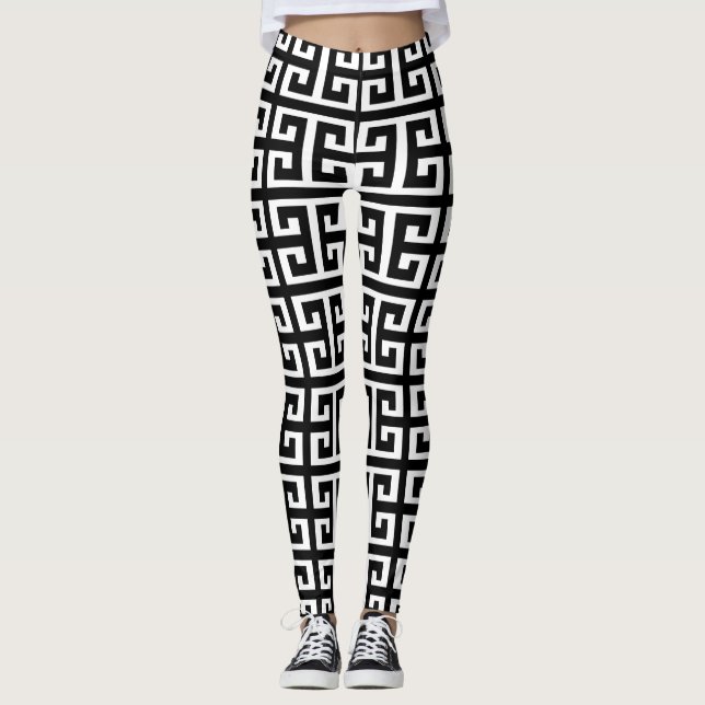 black white greek key leggings (Front)