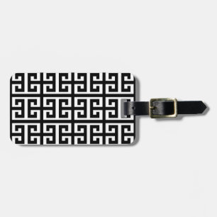 black white greek key luggage tag